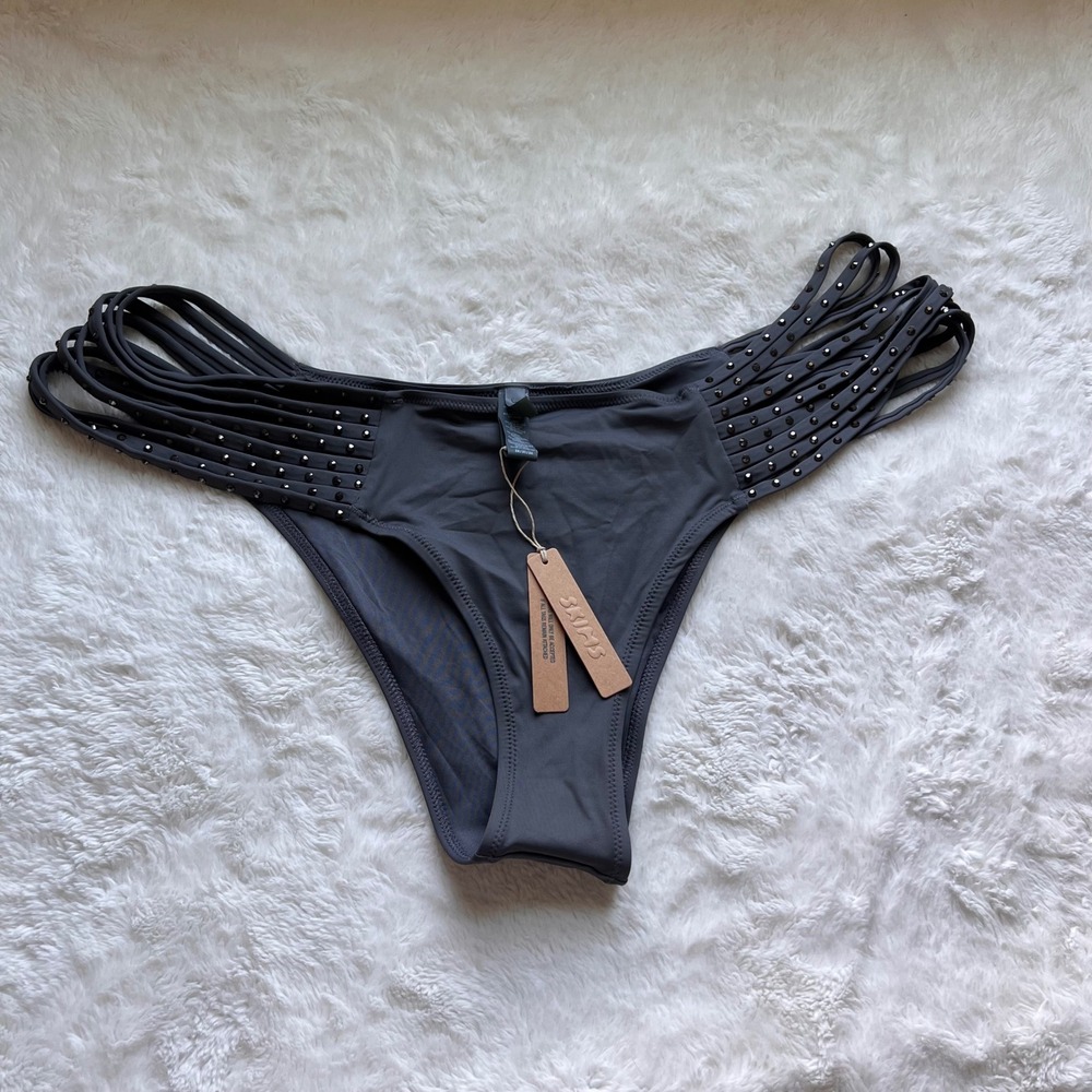 SKIMS Rhinestone Swim Strappy Bikini Bottom Gunmetal BB-CKY-3185 Womens 3X NEW